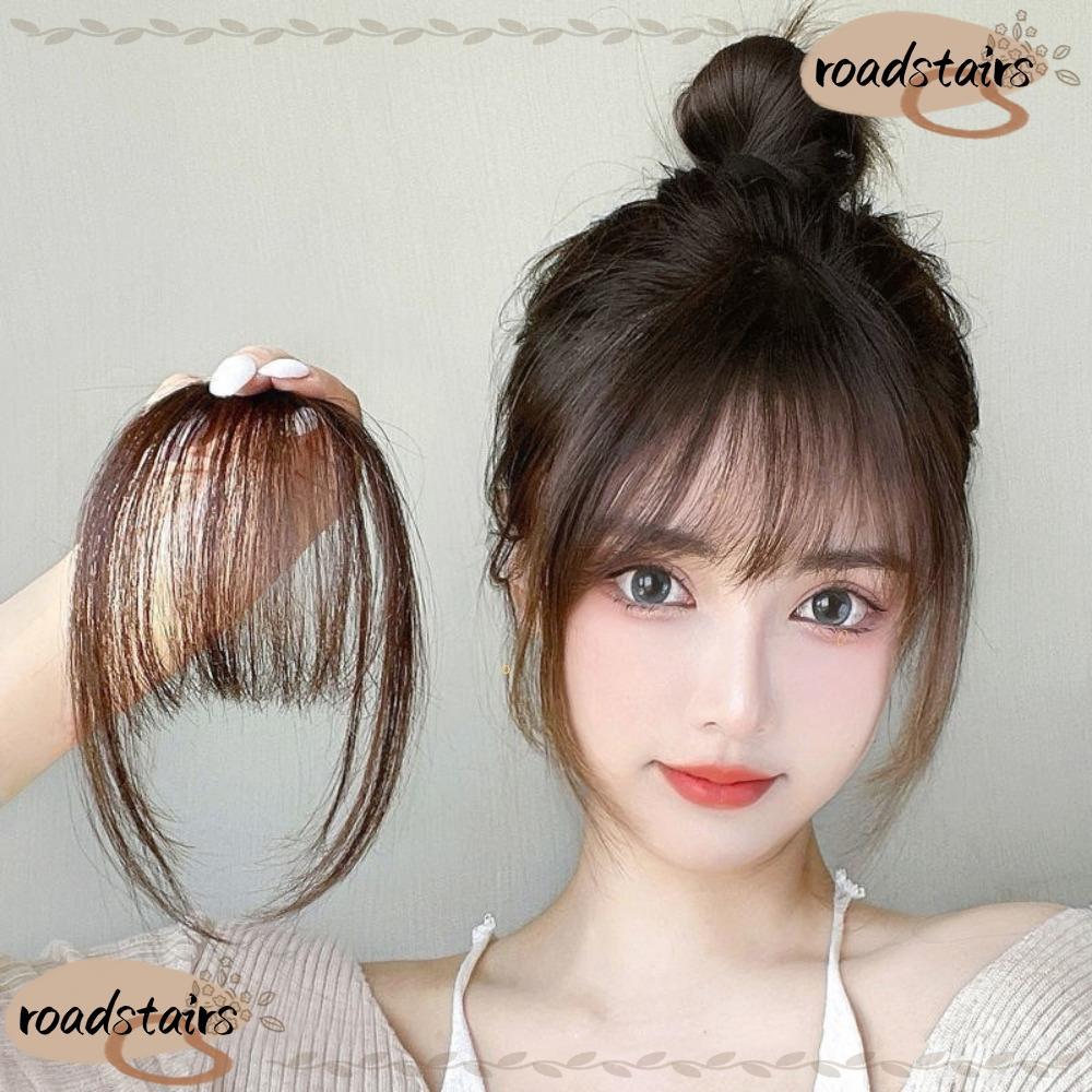 ROADSTAIRS Air Bangs Hairpiece,สีดําสีน้ําตาลสังเคราะห์ Mini Fake Bangs,สําหรับสาวผู้หญิง Hairpiece 
