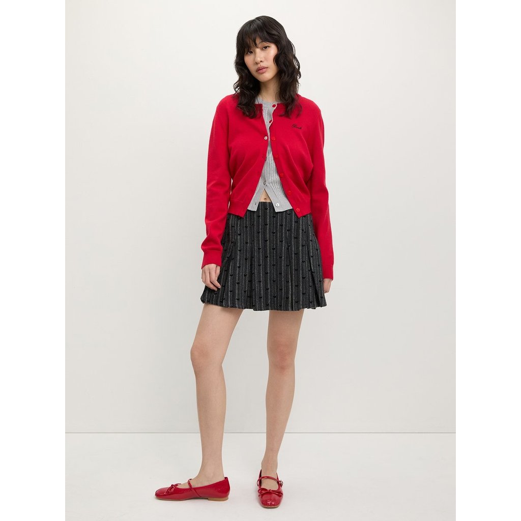 [Pomelo] กระโปรงพลีทลายโบว์ / Bow Print Pleated Skirt