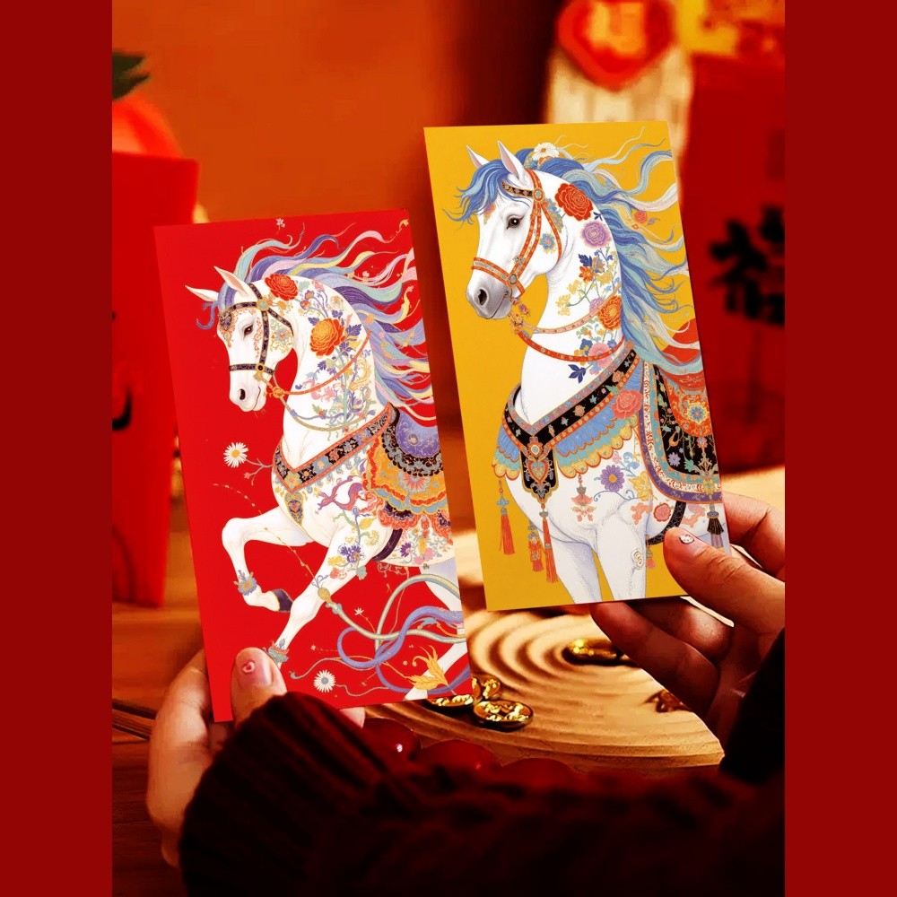 ซองแดงปีม้า 2026 จำนวน 6 ชิ้น การ์ดอวยพรปีใหม่และเทศกาลฤดูใบไม้ผลิ ของขวัญนำโชค ถุงเงินมงคล TH - รูปที่ 5