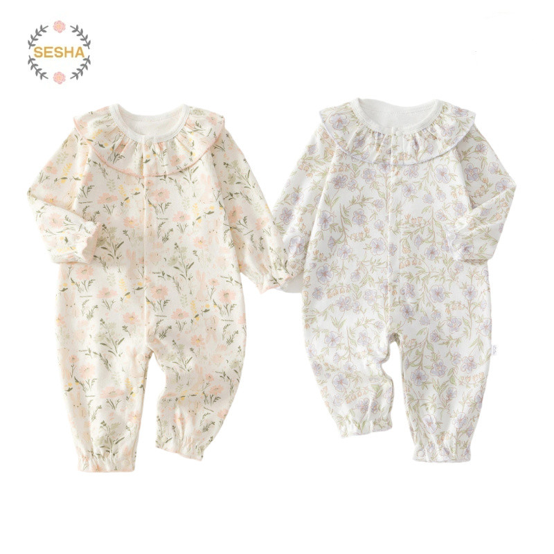 เด็กทารกชุดจั๊มสูทดอกไม้แขนยาวผ้าฝ้ายแท้ชุดนอนบอดี้สูท