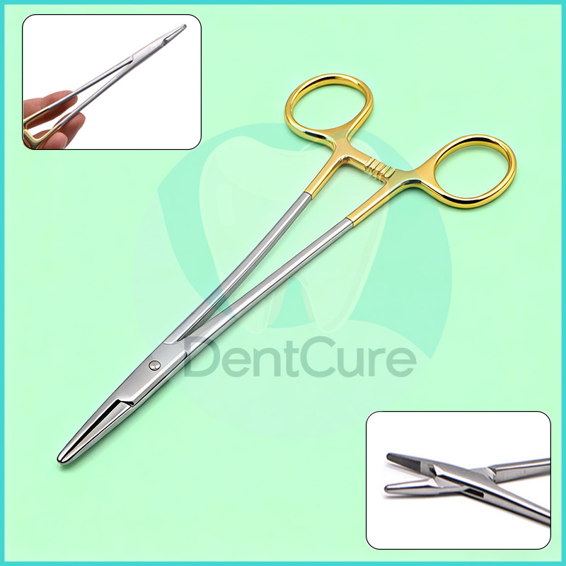 12.5cm/14cm Dental Surgical Scissors Gold Plated Handle Dental Needle Holder Dentist Tools Dentistry Instrument