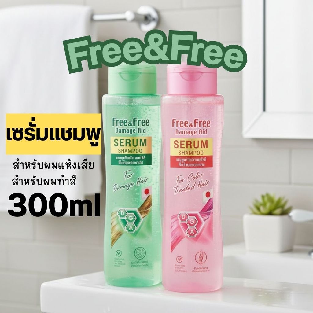 Free&Free ฟรี แอนด์ ฟรี เซรั่ม แชมพู สำหรับผมทำสี, สำหรับผมแห้งเสีย 300 มล.