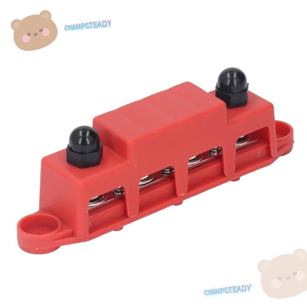 CHAMPSTEADY 4 ตําแหน่ง Bus Bar, 4 ตําแหน่ง M10 3/8 M10 Studs Bus Bar, Screw Terminals 48VDC 250A สีแ