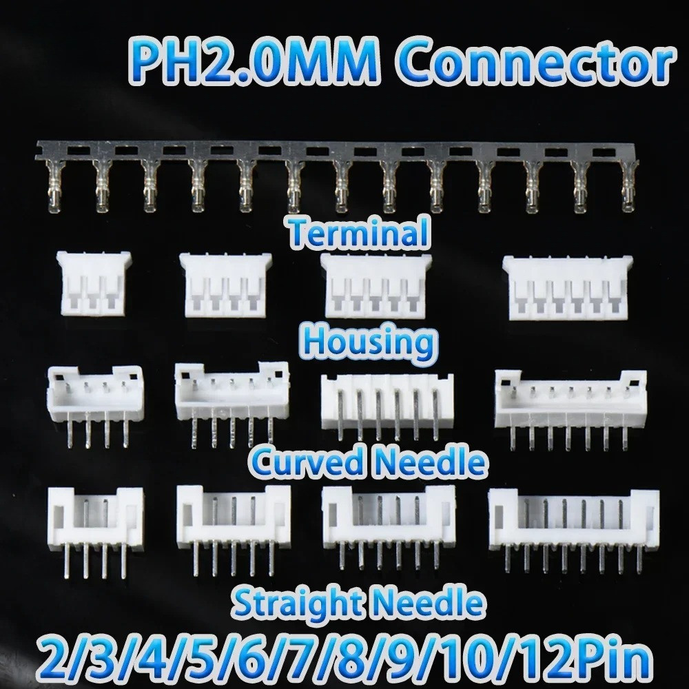 10 ชุด PH2.0 Connector 2.0 มม.Pitch 2p 3p 4p 5p 6p 7p 8p 10p 11p12p pin ตรง/โค้ง Pin Header Terminal