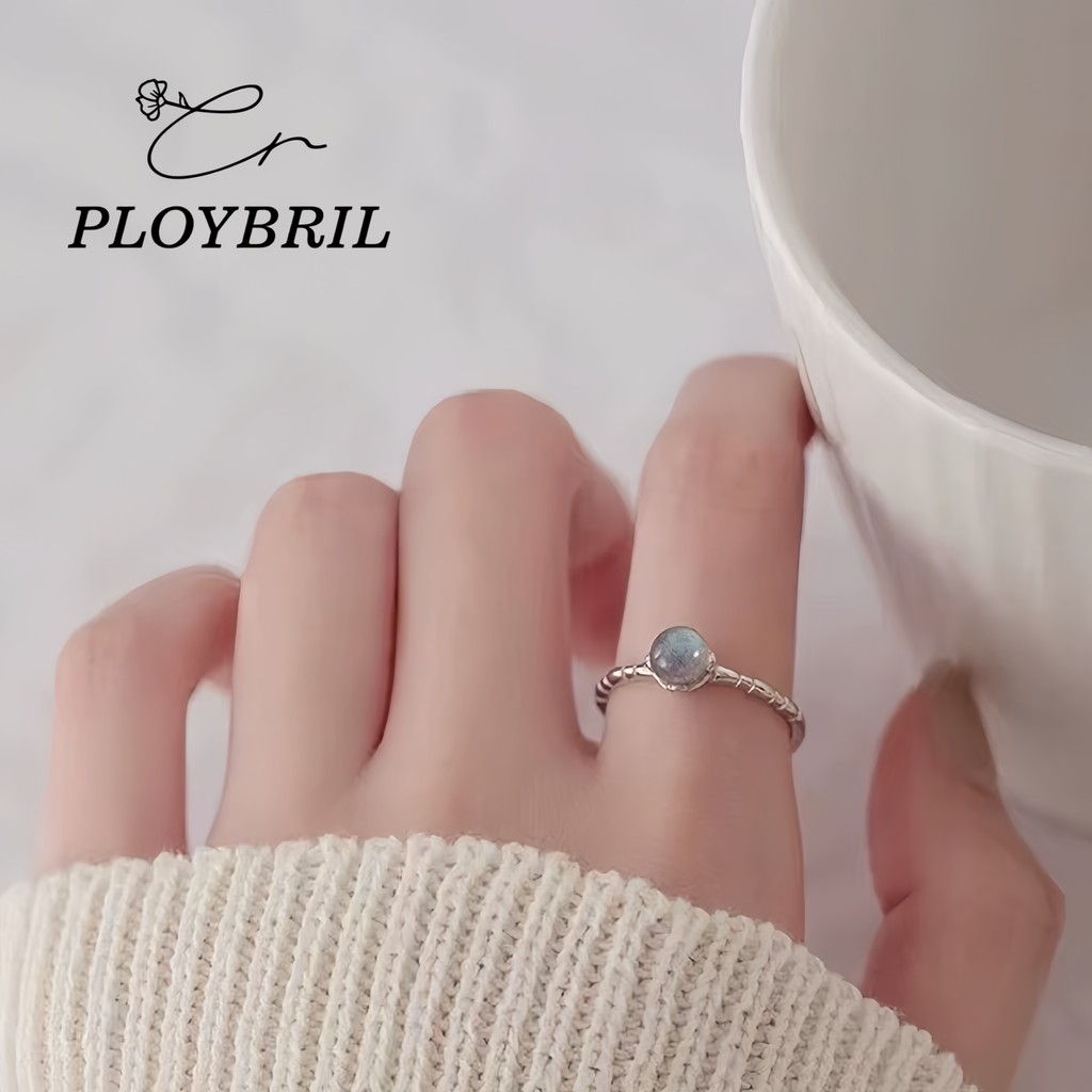 PLOYBRIL✨แหวนเงินแท้ Luna Orb แหวนมูนสโตนทรงกลม 925แท้ ดีไซน์พระจันทร์เต็มดวง ปรับขนาดได้ แหวนมงคล J005