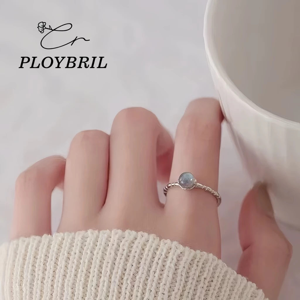 PLOYBRIL✨แหวนเงินแท้ Luna Orb แหวนมูนสโตนทรงกลม 925แท้ ดีไซน์พระจันทร์เต็มดวง ปรับขนาดได้ แหวนมงคล J005