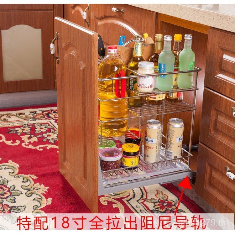 ห้องครัวจานสแตนเลสแร็ค304ชั้นวางจานM8Tตู้จานตะกร้าดึงตะกร้าDampingปรุงรสตะกร้าF95E