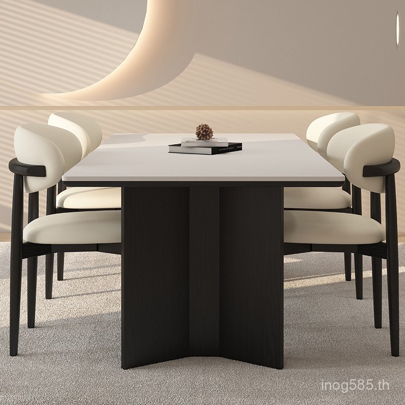 Delifeng ไม้เนื้อแข็ง Rock โต๊ะรับประทานอาหารในครัวเรือนอพาร์ทเมนต์ขนาดเล็ก Lonely ครีมสไตล์สี่เหลี่