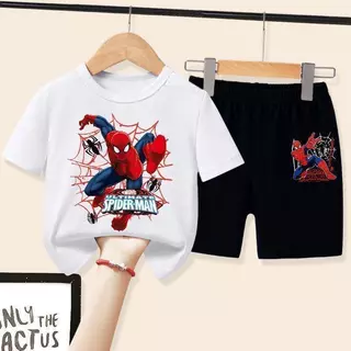 【จัดส่งไทย】2ชิ้น BOBชุดบอดี้สูทแขนสั้นลายสไปเดอร์แมนสำหรับเด็ก ไซส์กลางและใหญ่ ดีไซน์ทันสมัย ​​สำหรับเด็ก ชุดกีฬาฤดูร้อน