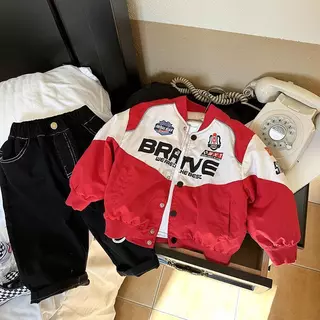 ออรพาร์ด ทซ เสื้อเบสบอลเด็กชายและเด็กหญิง สีแดงสไตล์ตะวันตก เหมาะสำหรับฤดูใบไม้ผลิ