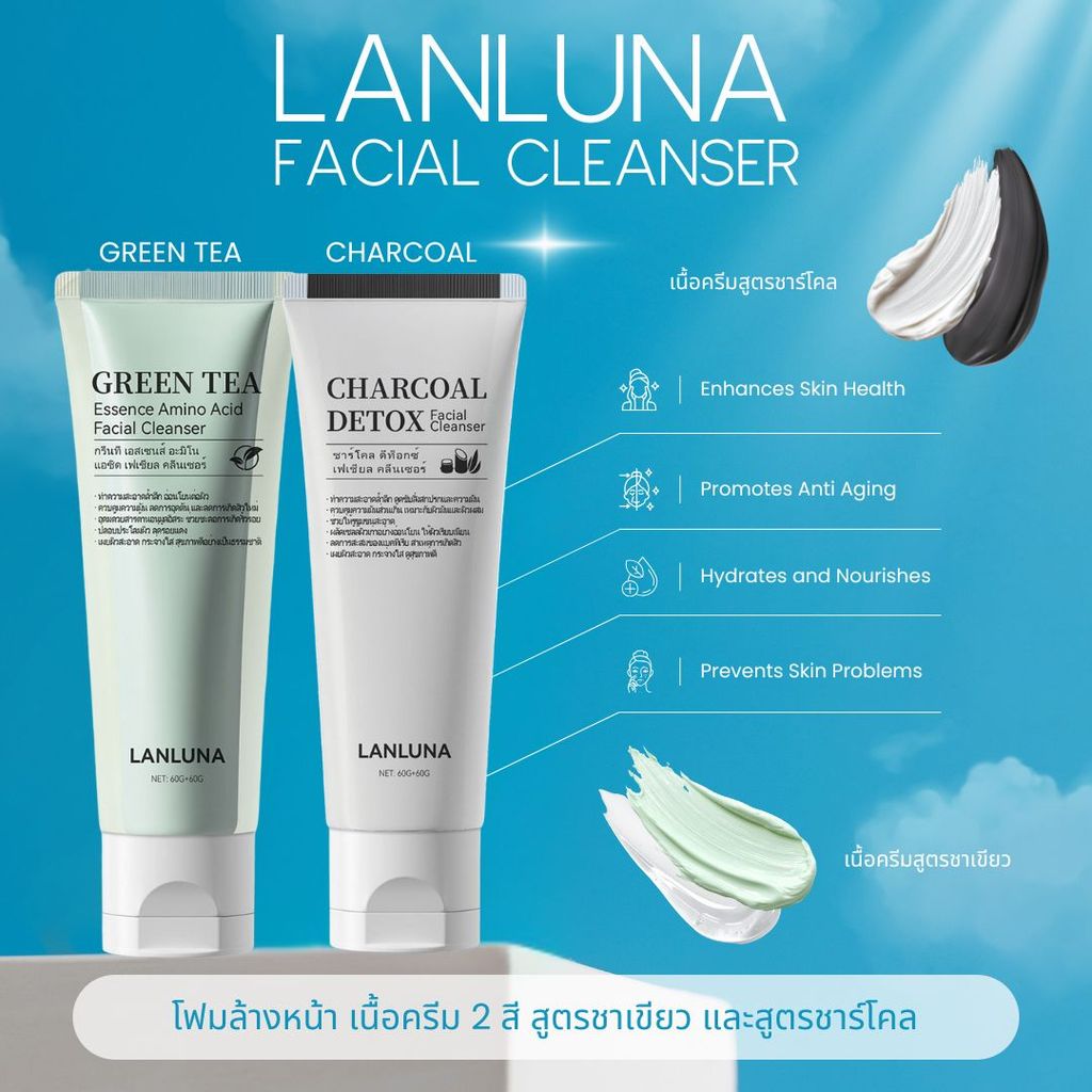 โฟมล้างหน้า ทำความสะอาดล้ำลึก พร้อมปลอบประโลมผิว มี 2 สูตร 60g+60g (120g) LANLUNA