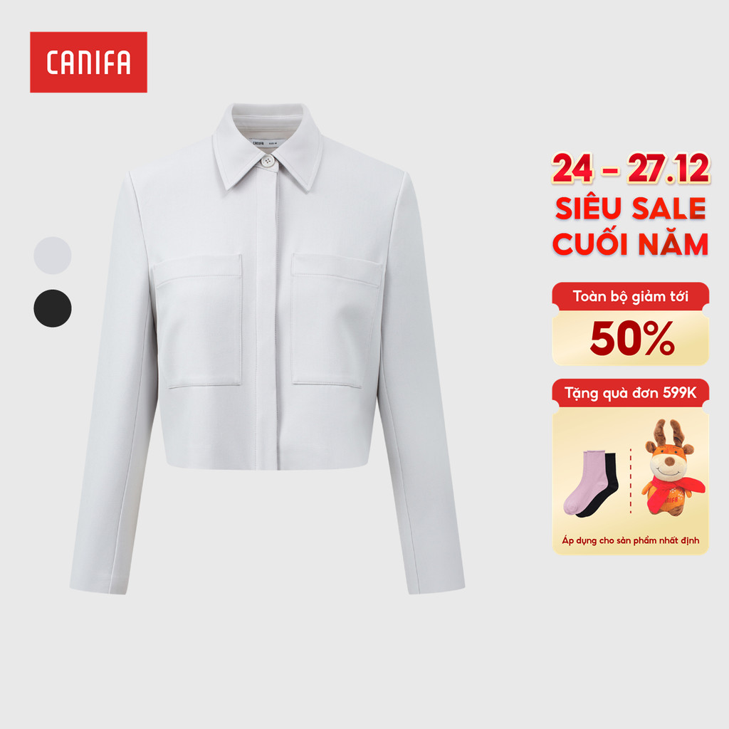 เสื้อแจ็คเก็ตสั้นผู้หญิงคอปกเสื้อแขนยาว CANIFA 6OT25W013