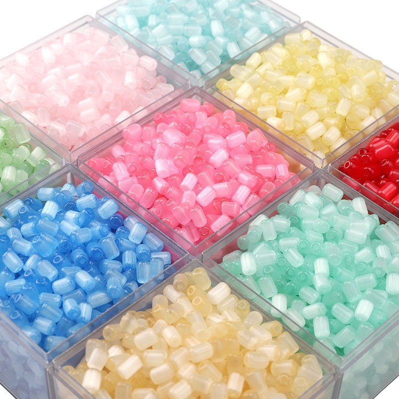 หลอดแก้วลูกปัดแมวตา ขนาด 4x6 มิลลิเมตร ทรงกระบอก สำหรับทำเครื่องประดับและสร้อยคอ