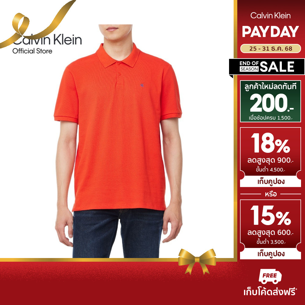 CALVIN KLEIN เสื้อโปโลแขนสั้นผู้ชาย ทรง Regular รุ่น 40EM269 TNC - สีแดง