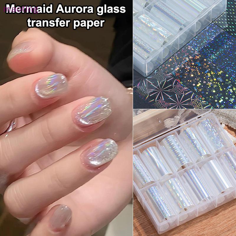 [เหมา] 6/10 ม้วนเลเซอร์ Starry Sky Transfer ฟอยล์ Aurora แก้วกระดาษฟอยล์สติกเกอร์เล็บสําหรับเจล & Eye Polish Transfer Decals DIY อุปกรณ์เล็บ []