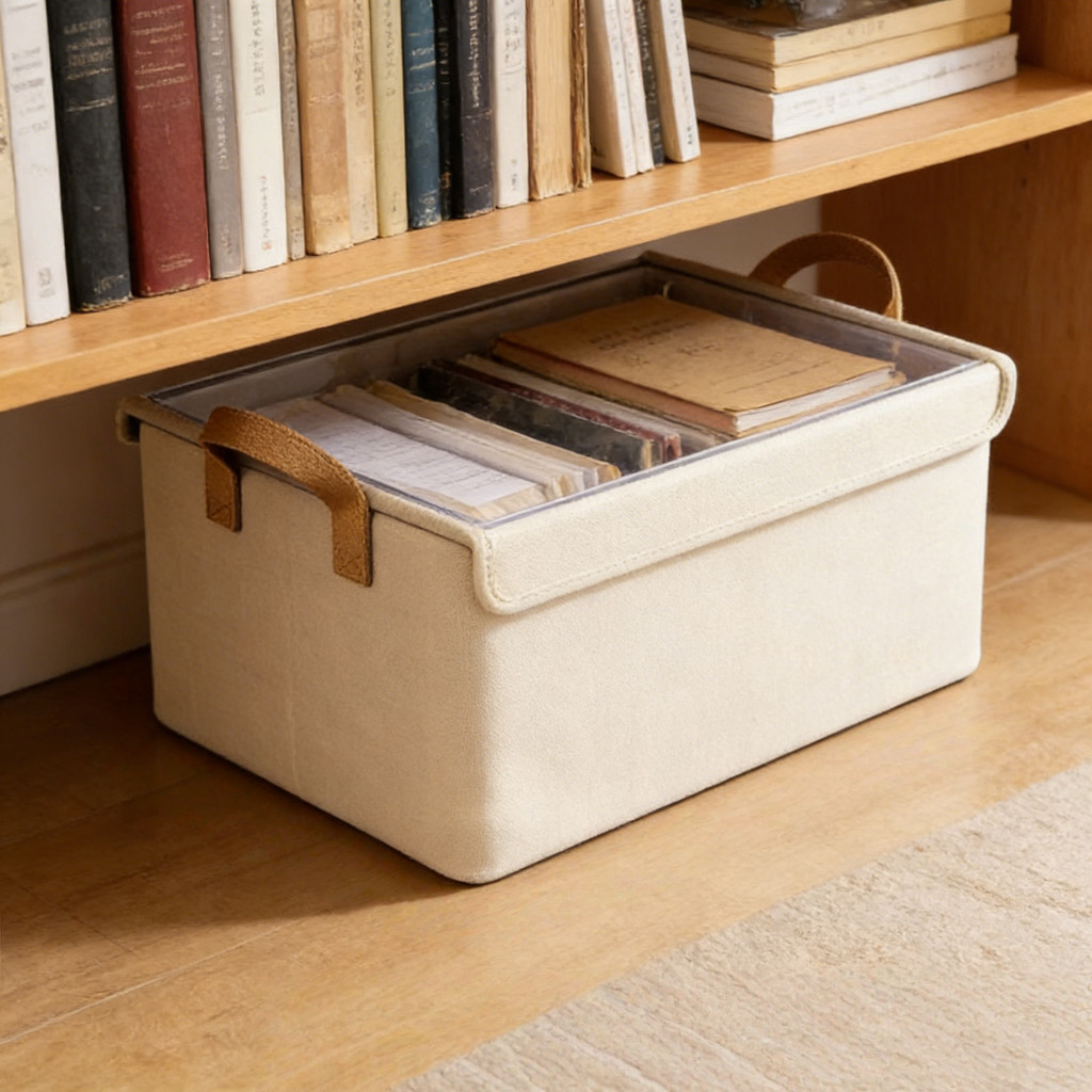 กล่องใส่ของ กล่องใส่ผ้า พับได้ มีฝาปิด กล่องเก็บของโครงเหล็ก ผ้าฝ้ายลินิน ใส่เสื้อผ้า KKHOME - รูปที่ 5