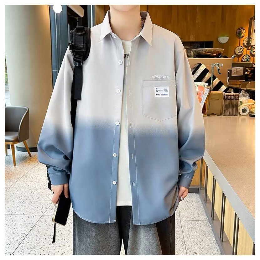 เสื้อแขนยาว พิมพ์ลาย ไล่โทนสี แบบเรียบง่าย สไตล์ฮาราจูกุ แฟชั่นฤดูร้อน สําหรับผู้ชาย M-3XL