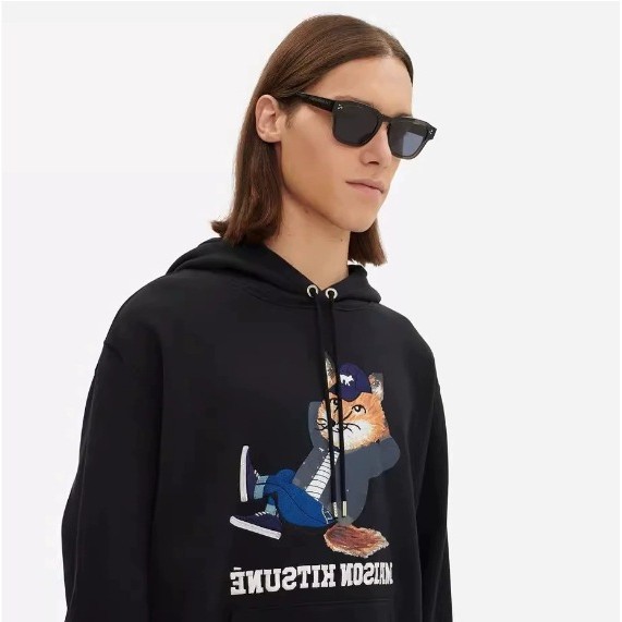 Maison Kitsune Hooded Sweatshirt ผ้าฝ้ายแท้ สไตล์การ์ตูน Little Fox สำหรับทุกเพศ