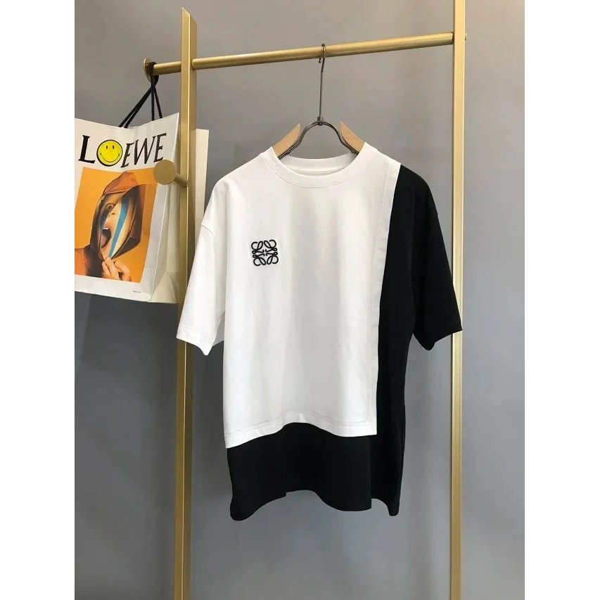 LOEWE LOEWE [ZP ระดับ] LOEWE WE LOEWE Y Wei สไตล์ใหม่ High Fix Contrast เย็บปักโลโก้หลวมแขนสั้นผู้ชา