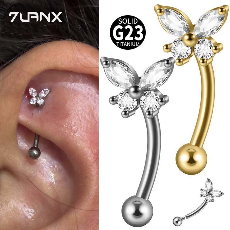 1 ชิ้น/เดี่ยวผีเสื้อรูปร่าง Hypoallergenic G23 Titanium Zirconia 16Gauge หู Rook เจาะโค้ง Barbell ภายในด้ายกระดูกอ่อนต่างหู Stud