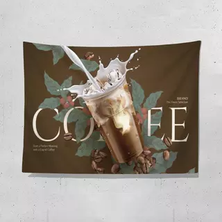 คาเฟ่ตกแต่งพื้นหลังผ้ากาแฟเครื่องดื่มร้านอาหารตะวันตกผนังพรมลําต้นแผงลอยสร้างสรรค์โฆษณาผ้า