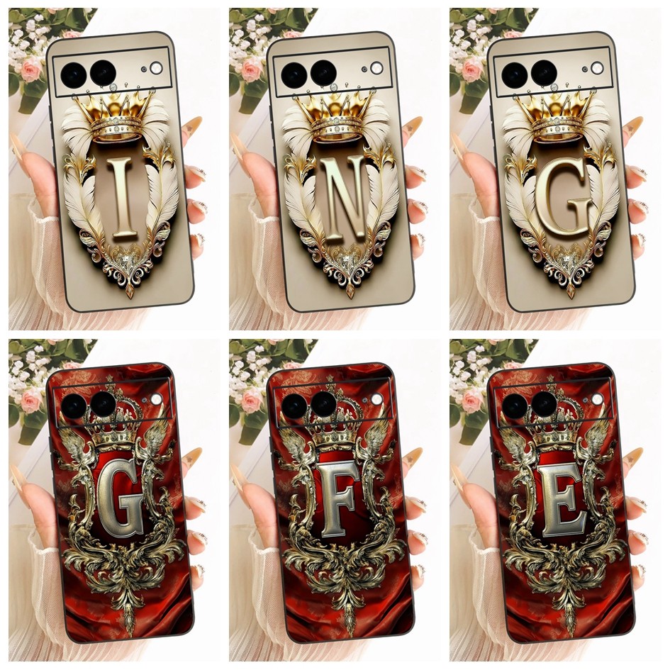 สําหรับ Google Pixel 7 กรณี GVU6C GQML3 GO3Z5 ฝาครอบตัวอักษรน่ารัก Crown ซิลิโคนนุ่มเคสโทรศัพท์สําหร