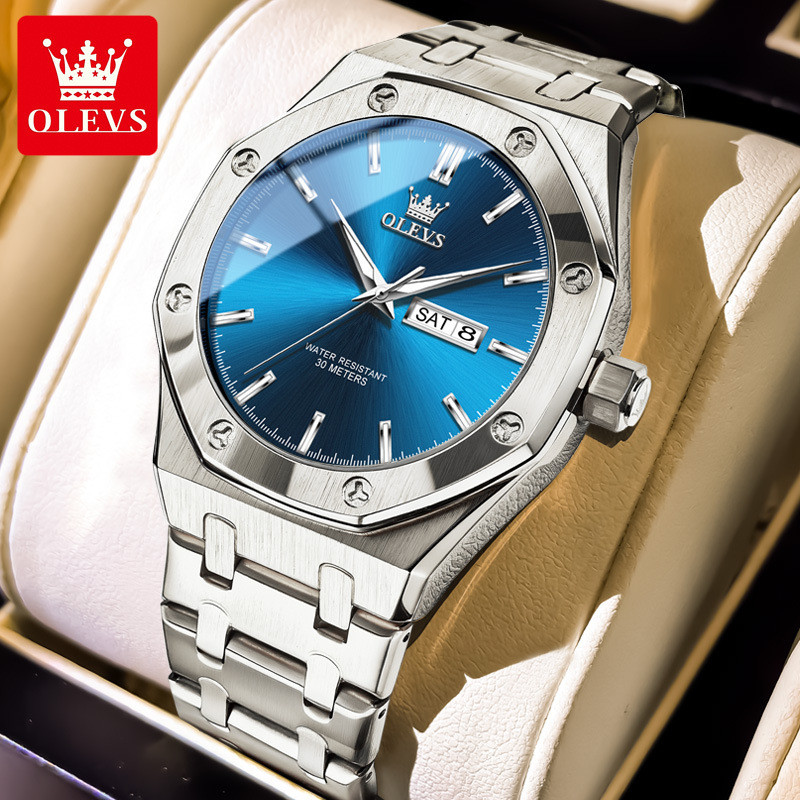 ‌นาฬิกาควอตซ์ผู้ชาย OLEVS 3726 สายสแตนเลส แสดงวันที่และวัน หน้าปัดเรืองแสง กันน้ำได้ ดีไซน์ทันสมัย สวยงาม⭐【โค้ดส่วนลด】ส่งฟรี‌
