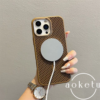 กรอบโลหะตาข่ายกระจายความร้อนเคสโทรศัพท์แม่เหล็กเหมาะสําหรับ ไอโฟน 11 12 13 14 15 16 มือโปร สูงสุด รวมทุกอย่างป้องกันการตกปกแข็งระบายอาก