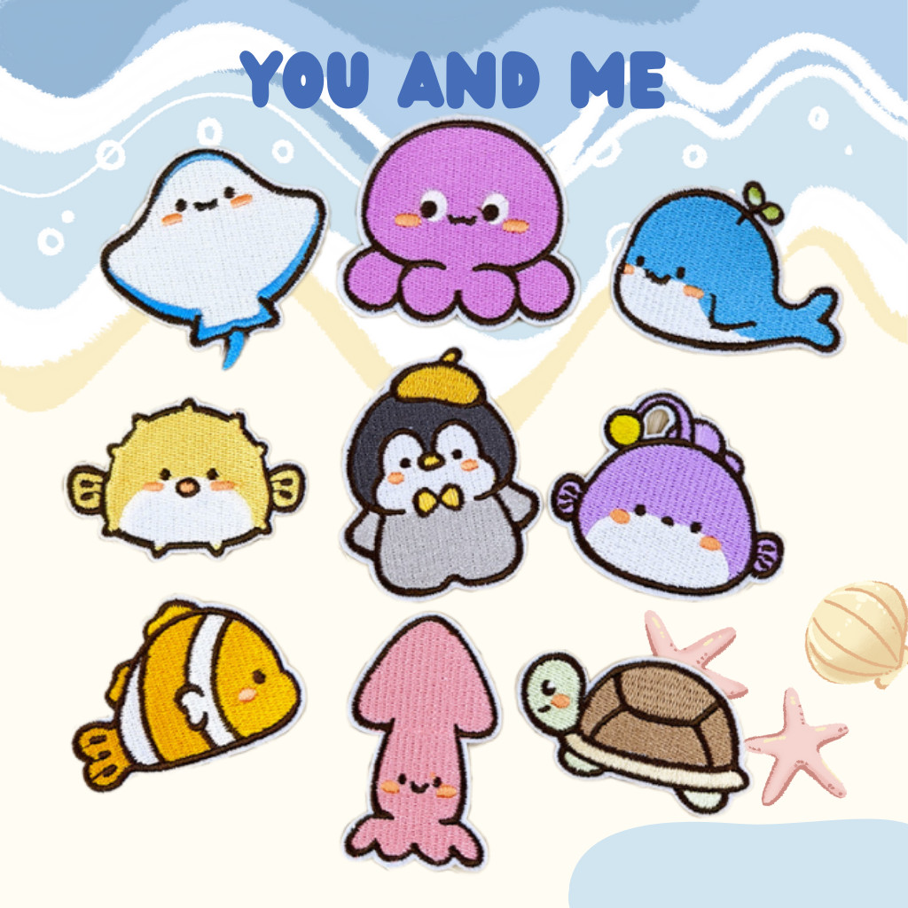🐟สติ๊กเกอร์ติดผ้าลายสัตว์ทะเลน่ารัก ชุด S9 🦑ติดง่ายไม่ต้องรีดSea Cutie Sticker Patch