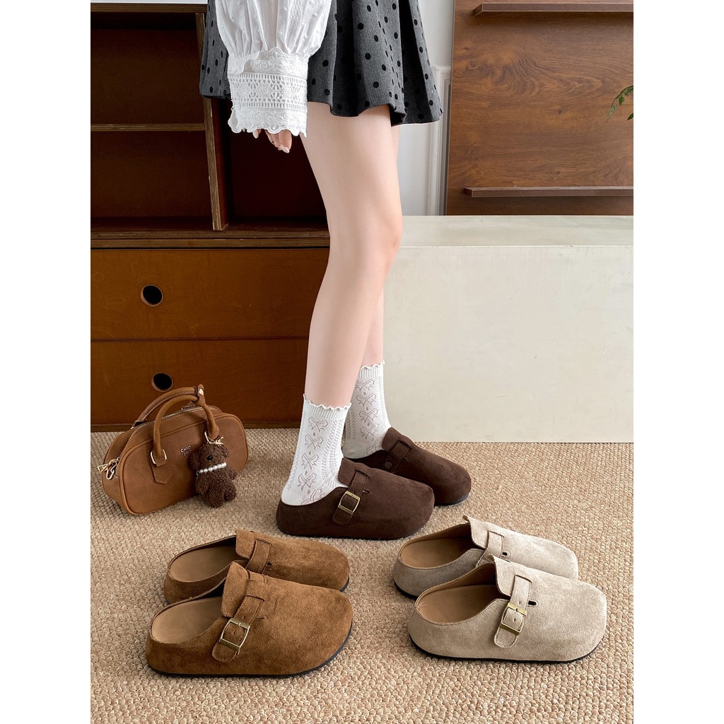 [OK Sports Life] Queen Fan Retro Lazy Shoes Heightened หนา-Soled รองเท้าแตะครึ่ง Birkenstock รองเท้า