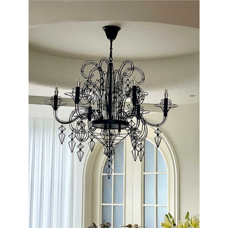 Line Candle Chandelier French Retro Art Villa Hall Light Baroque Staircase Open Design Decorative Li