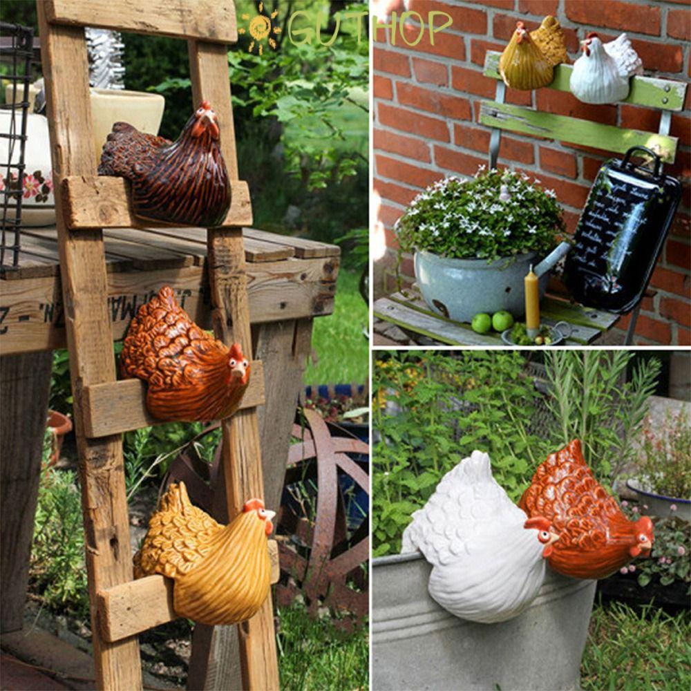GUTHOP ตุ๊กตาไก่การ์ตูน, การตกแต่งรั้ว DIY การ์ตูน, ของขวัญรูปปั้นไก่หลากสีในร่มกลางแจ้ง