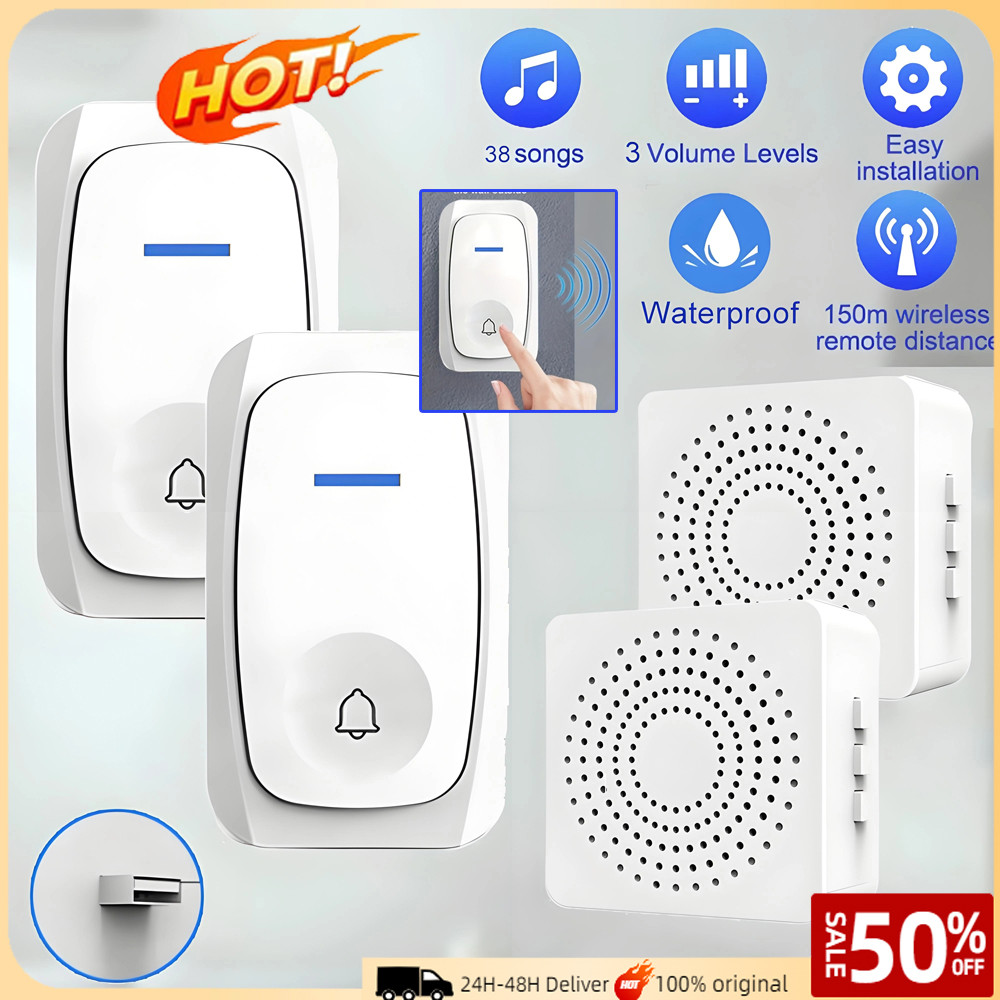 4 ชิ้นชุดไร้สาย USB Doorbell Kit, 38 Melodies 3 V1lume ระดับกันน้ํา, ไม่มีสายไฟ, สําหรับ Home Office Villa