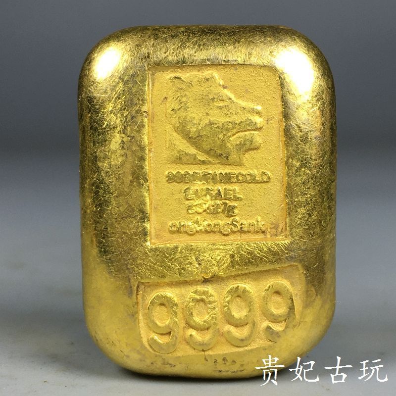 Backflow Old Goods Rare Lion Head 9999 ทองแดง Gilt Small Gold Nuggage Gold Ingot Antique Gold Coin O