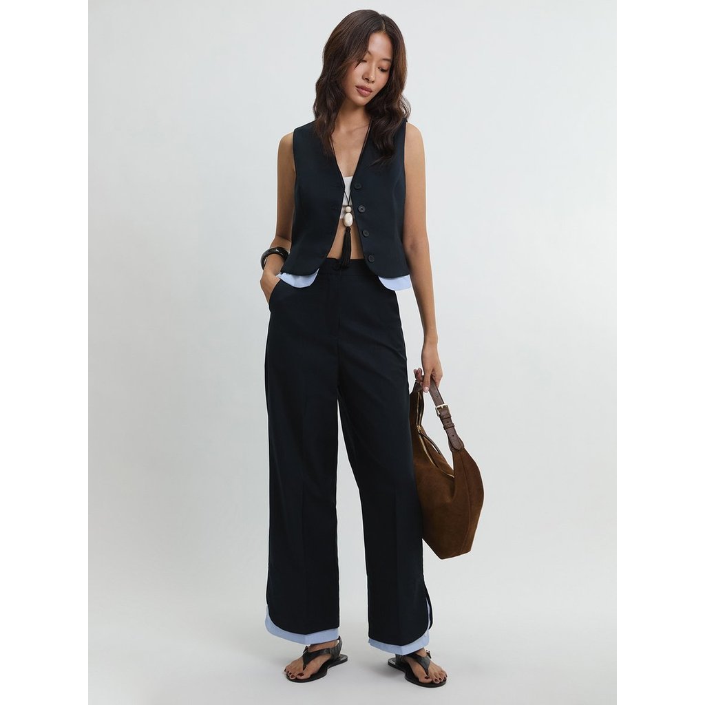 [Pomelo] กางเกงขายาวทรงขากว้างปลายพับ / Cuffed Wide Leg Tailored Pants