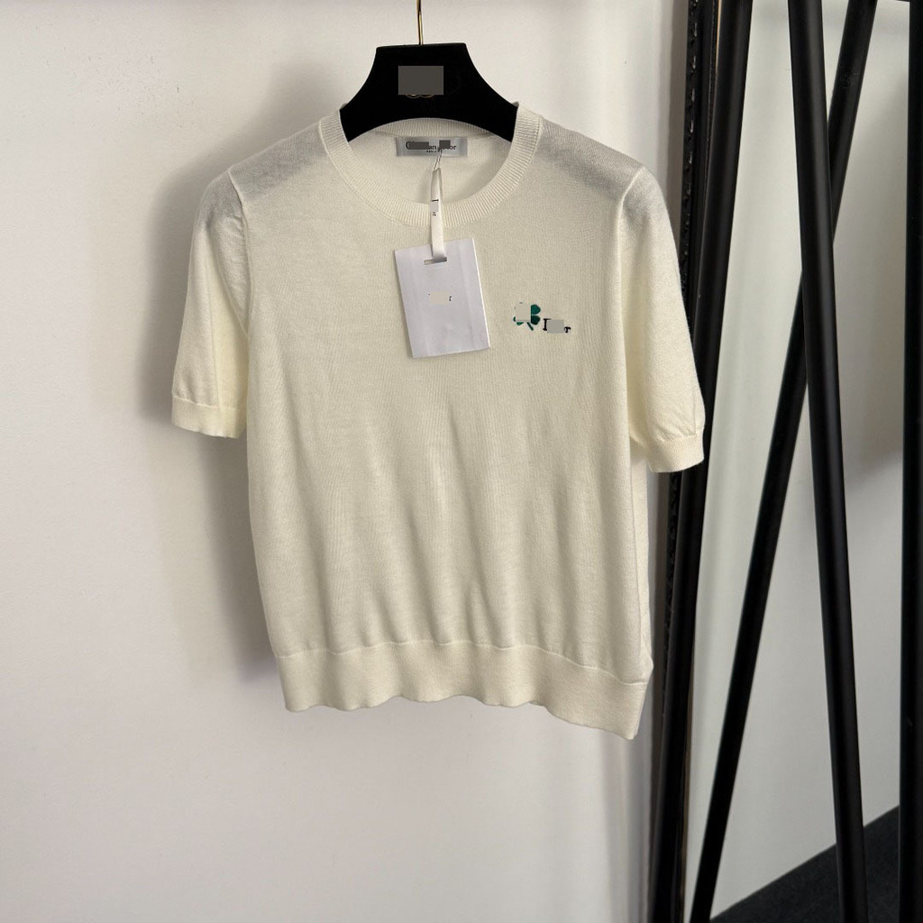 VH9I D//r Elegant and slim-fitting dopamine sweet casual embroidered letter short-sleeve wool knit t