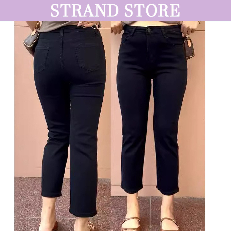 STRAND💜 กางเกงยีนส์สีดำผ้ายืด เอวสูง กางเกง9ส่วน ยีนส์ยืดคนอ้วน กางเกงยีนส์ผญ 5XL XV98