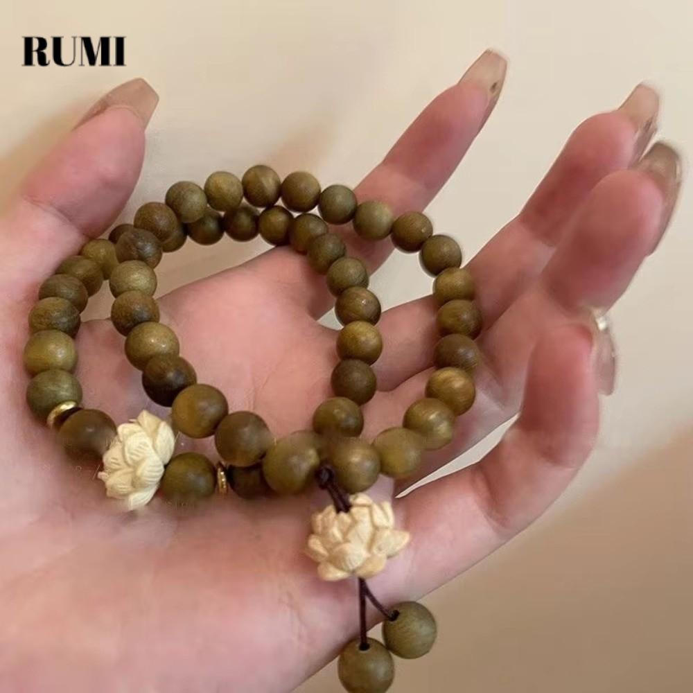 กำไลไม้จันทร์ดอกบัว แฮนด์เมดจากไม้และลูกปัด สร้อยข้อมือสไตล์ธรรมชาติสำหรับคนชอบแฟชั่น