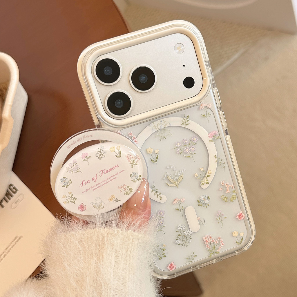 ดอกไม้หลากหลายพร้อมขายึดเหมาะสําหรับ ไอโฟน 17โปรแม็กซ์ เคสโทรศัพท์ แอปเปิล 16/15/14/13/12 พื้นผิวมันวาว