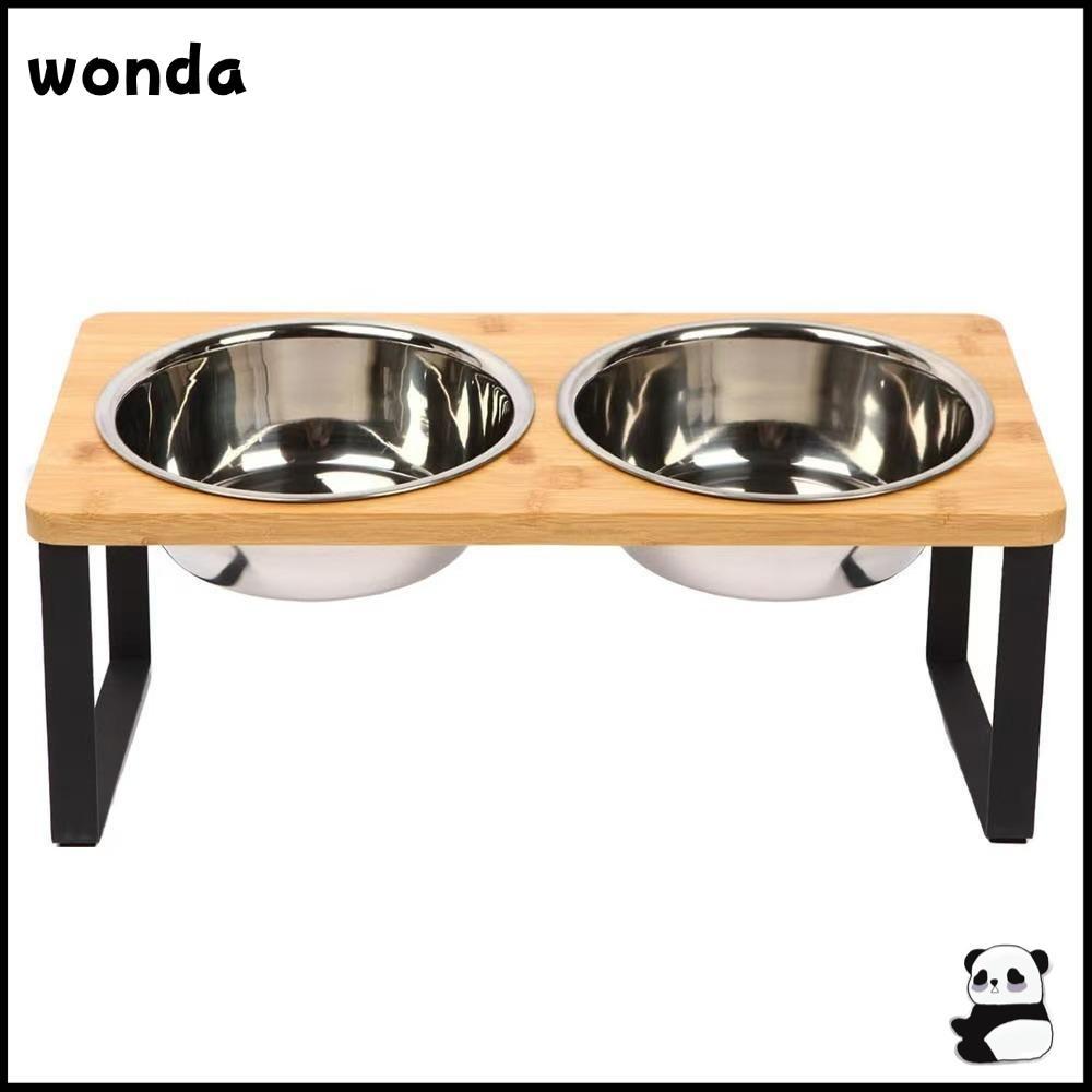 WONDA ชามแมวยกระดับ 15° ชามอาหารแมวป้องกันการย้ายแบบเอียงคุณภาพสูงพร้อมขาตั้งไม้เครื่องป้อนสัตว์เลี้ยงยกสูงสแตนเลสสําหรับแมวและสุนัข