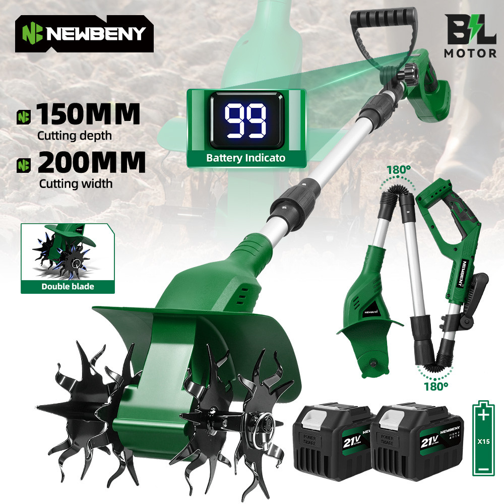 NEWBENY 200 มม.Brushless ไฟฟ้า Rototiller Tiller ไร้สาย Cultivator เครื่องตัดหญ้าสวนผสมสําหรับ Makita Batter Pin