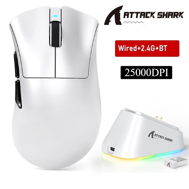 ATTACK SHARK V3PRO 62g Superlight เมาส์สําหรับเล่นเกมไร้สาย RGB แท่นชาร์จแม่เหล็ก 25000DPI BK52820 Tri-Mode สําหรับ Pc/Mac