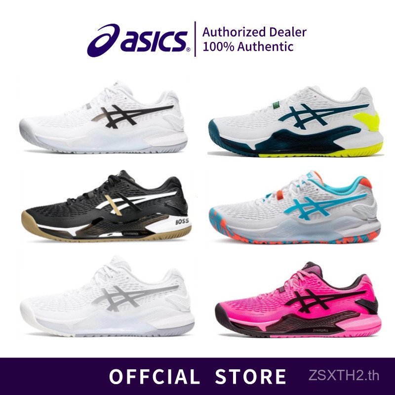 รองเท้าเทนนิสมืออาชีพ ASICS Resol 9 ขาว-ฟ้า สำหรับทุกเพศ แบบ Low-Top