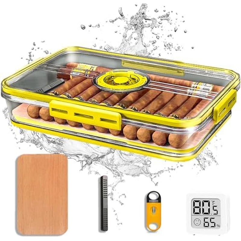 Tupperdor Cigar Humidor,ตู้ Cigar Humidor พร้อมเครื่องตัดซิการ์ V Cut Humidifier&เครื่องวัดความชื้น,