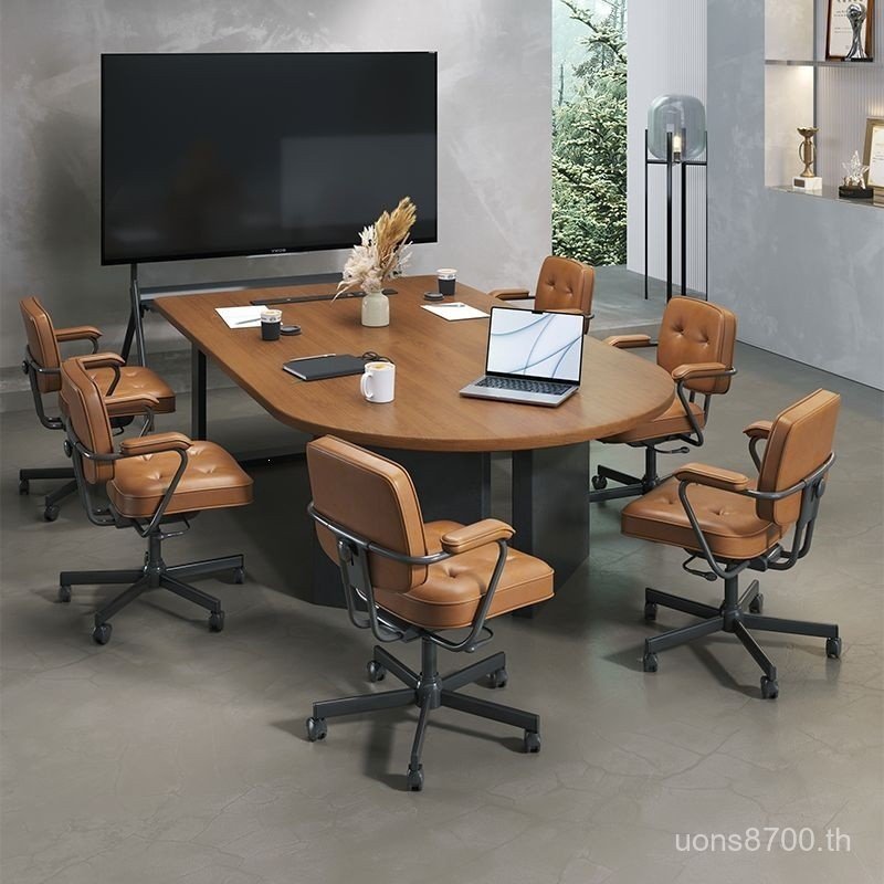 Light Conference Table Negotiation Luxury ไม้เนื้อแข็งรู้สึกครึ่งวงกลมการฝึกอบรม Conference ตารางขั้