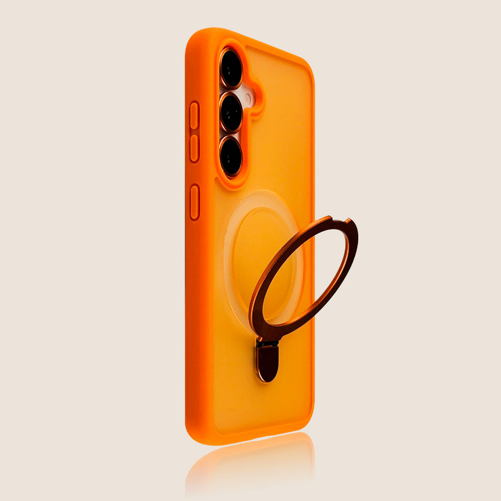 เคสโทรศัพท์: คุณภาพสูง Matte Bright สีส้มโลหะที่มองไม่เห็น Bracket เคสโทรศัพท์แม่เหล็ก, เหมาะสําหรับ Samsung Galaxy S26/S25/S24/23/22 Ultra Plus Fe Shock-resistant เคสป้องกัน
