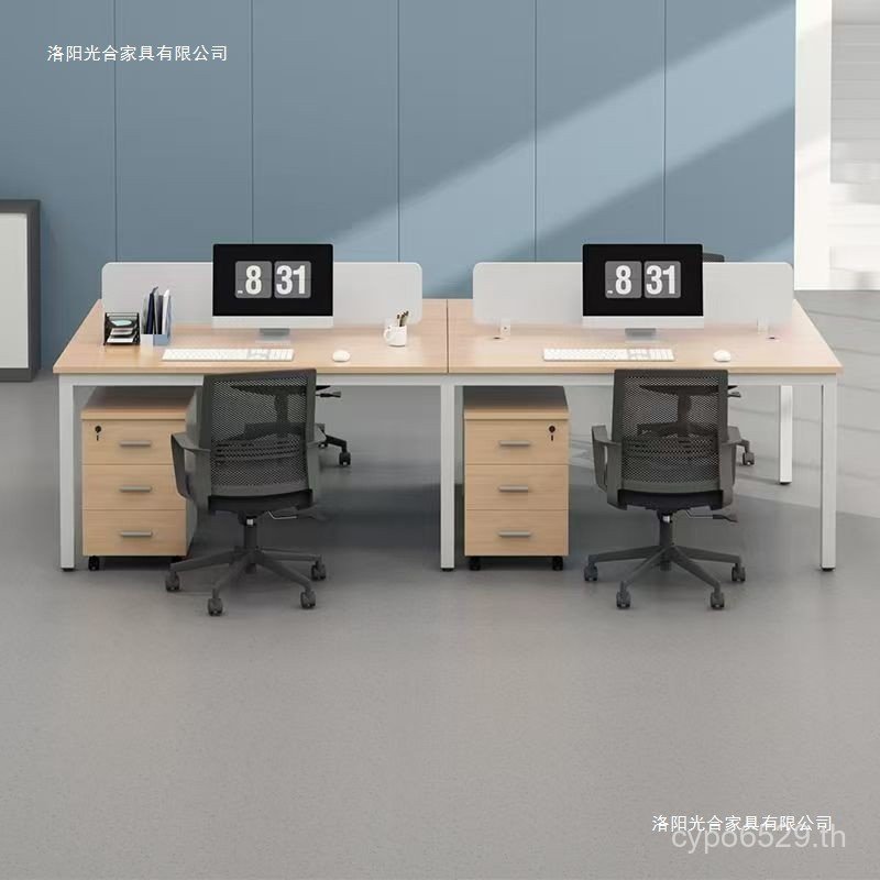 โต๊ะ Modern Four-Person Combination 6-Person Office คอมพิวเตอร์ทํางานที่นั่ง Double Staff โต๊ะเก้าอี