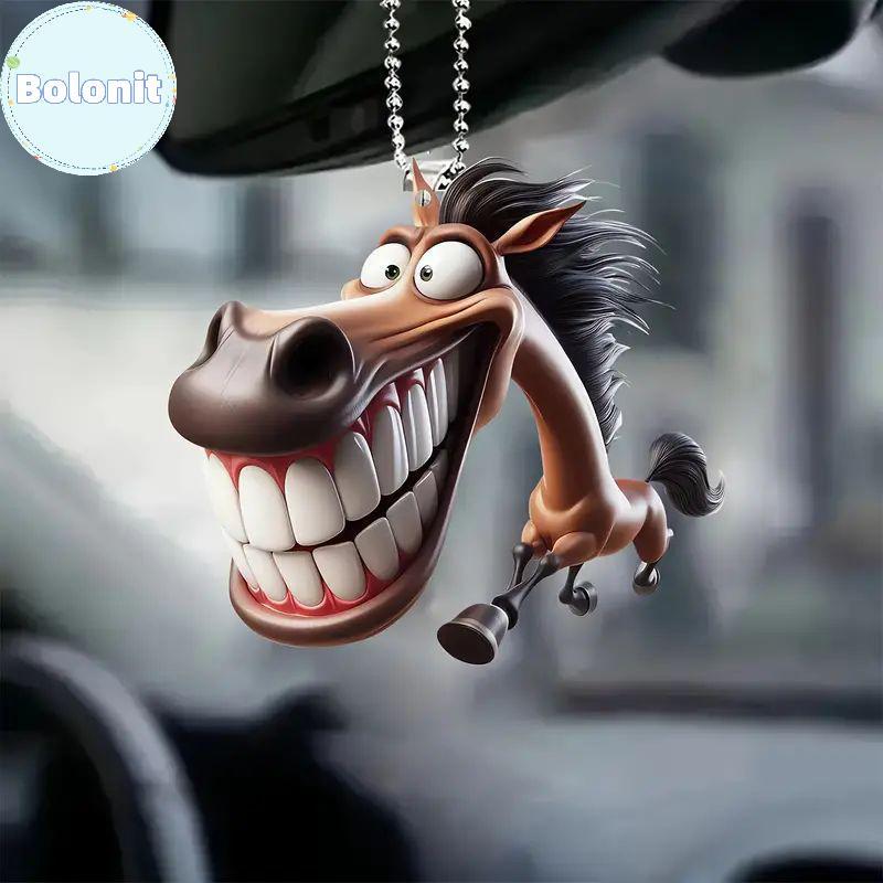 Bolonit 2D น่ารักปากใหญ่ม้าพวงกุญแจกระจกมองหลังจี้สัตว์แขวนเครื่องประดับรถตกแต่งภายในของเล่น TH