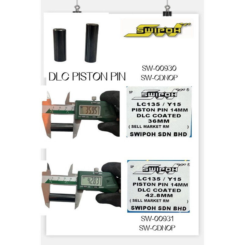 SWIPOH RACING PIN PISTON DLC COATED LC135 LC 135 Y15ZR Y15 14MM