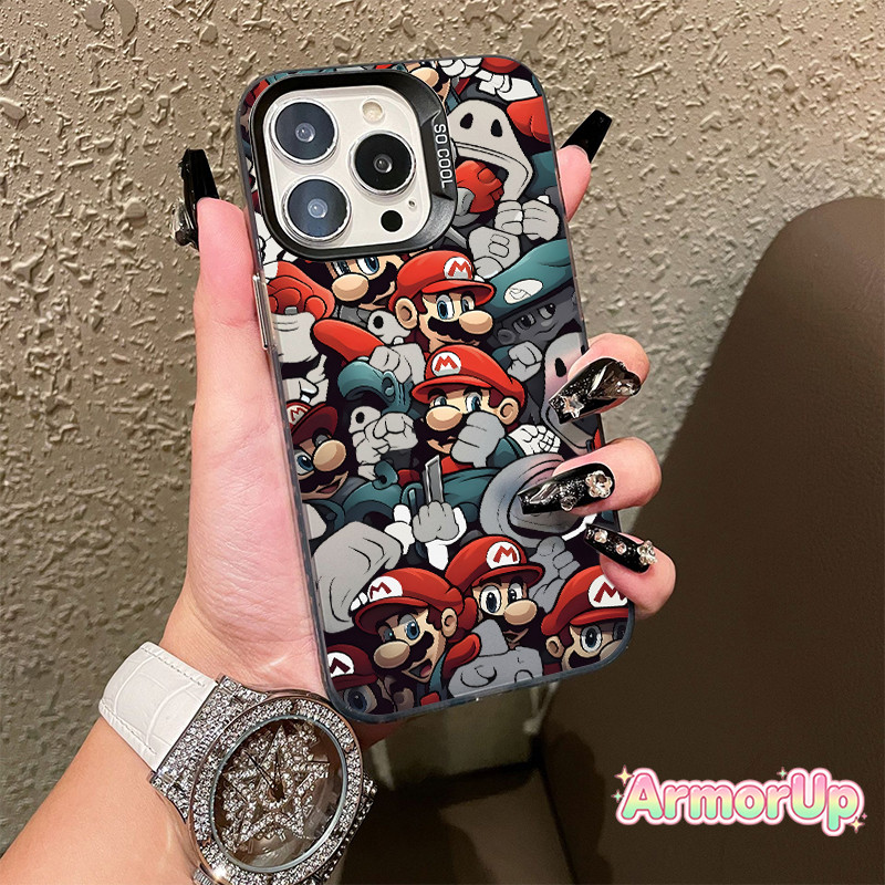 ซุปเปอร์มาเรีย ลายการ์ตูน โลหะชุบโลหะด้วยไฟฟ้า ไอโฟน iPhone 11 12 13 14 15 16 ProMax X XR XS Max 7 8Plus-AP